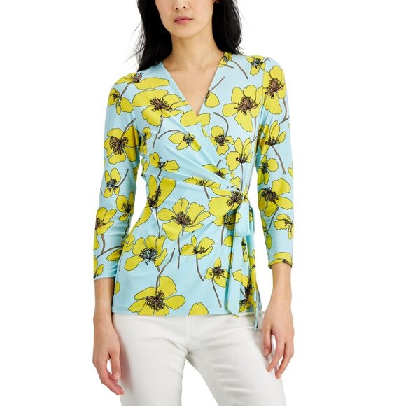 Anne Klein Tops - NWT Anne Klein Womens Petite Side-Tie Knit Top Blue Multi PXS